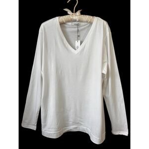 NWT Adam Lippes Women’s Long Sleeve White 100% Pima Cotton T-Shirt Size 3XL